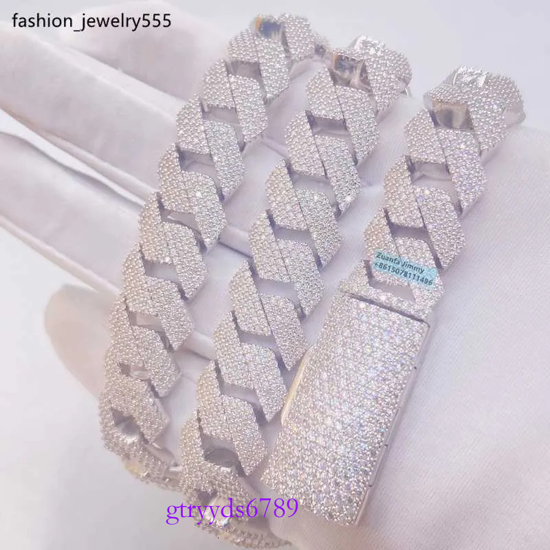 pendant necklaces Pass dia tester 15mm 3row Stone iced out Vvs1 moissanite cuban chain necklace Men