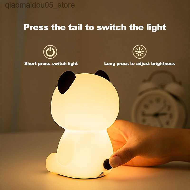 Lamps Shades Panda night light silicone atmospheric light bedroom light sleep light eye protection rechargeable bedside light decoration childrens gif