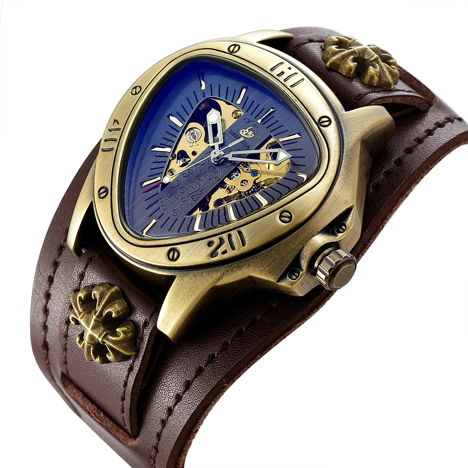 Triangle skeleton men's mechanical watch belt Europe and the United States large dial men's wristwatch dial diameter 41mm thickness 13mm fac
