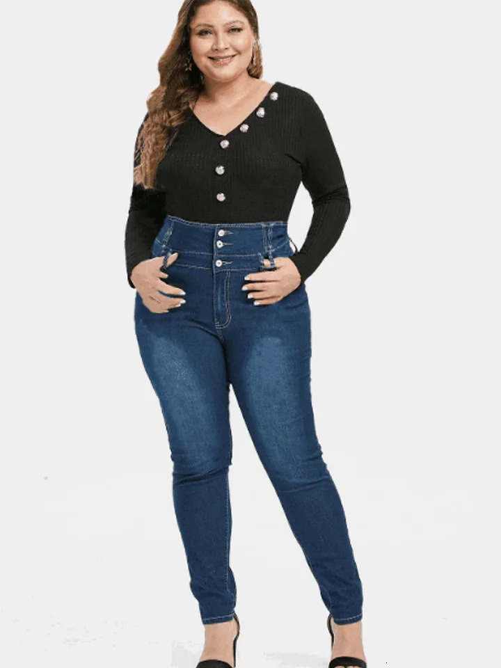 Plus Size Jeans For Women High Wasited Denim Pants for Big Curve Style Button Front Waist Taper Leg ouc078 241115