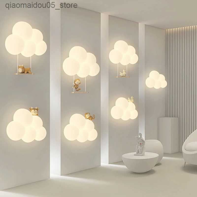 Lamps Shades Monkey Light cartoon animal wall lamp white cloud view daycare room night lamp childrens bedroom lamp eye protection Q240416