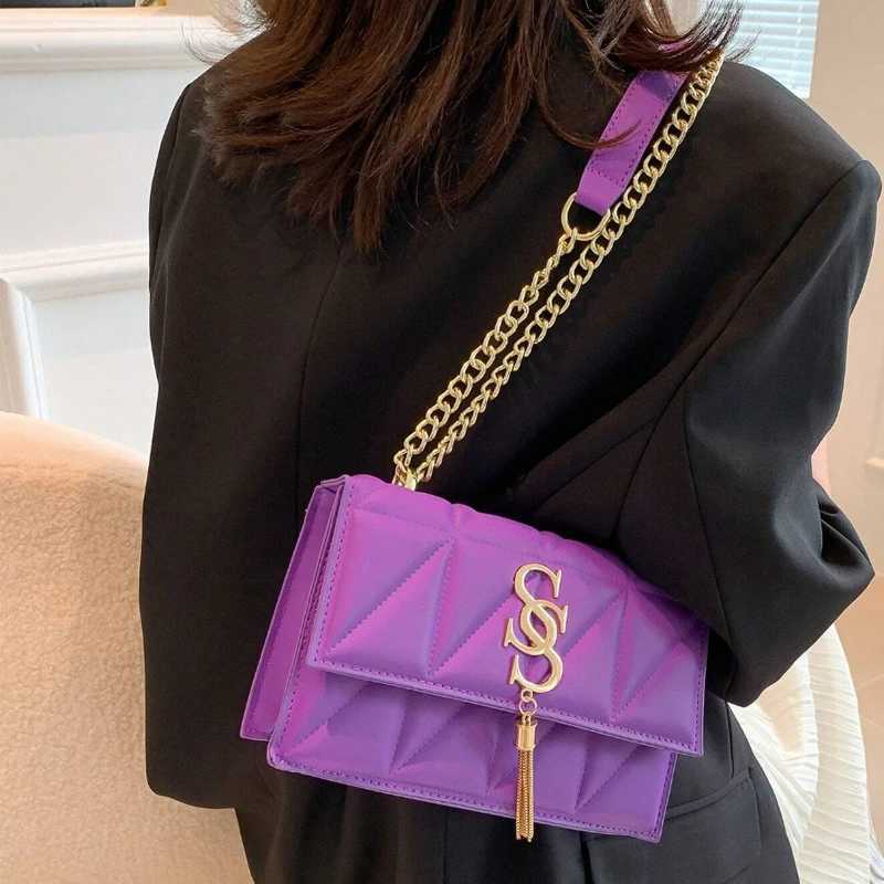 2024 New Wen Shoder BagsPurple Plaid Stihing Crossbody BagMetal Tassel Ornament Small Square Bag Handbags For Wen Z241115