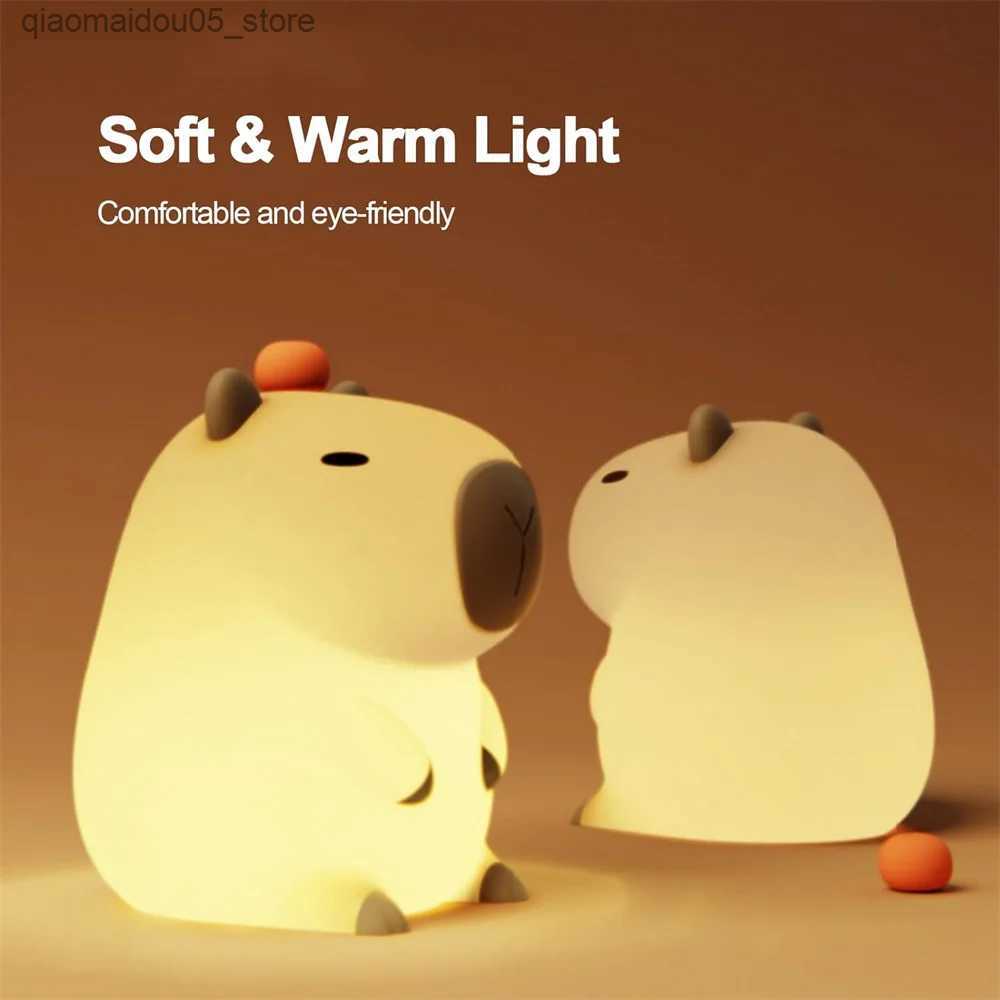Lamps Shades Silicone Capybara Night Light Portable USB Charging Animal Touch Control Light with Timed Function for Home Bedroom Decoration Q240416