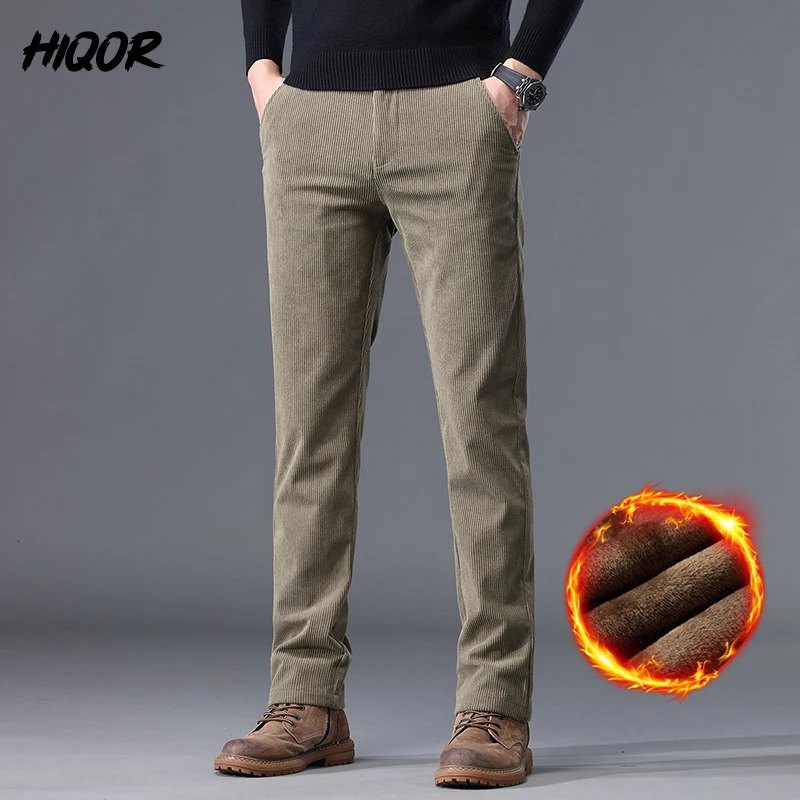 HIQOR winter thick warm Corduroy sports pants mens wool casual straight loose track 241115