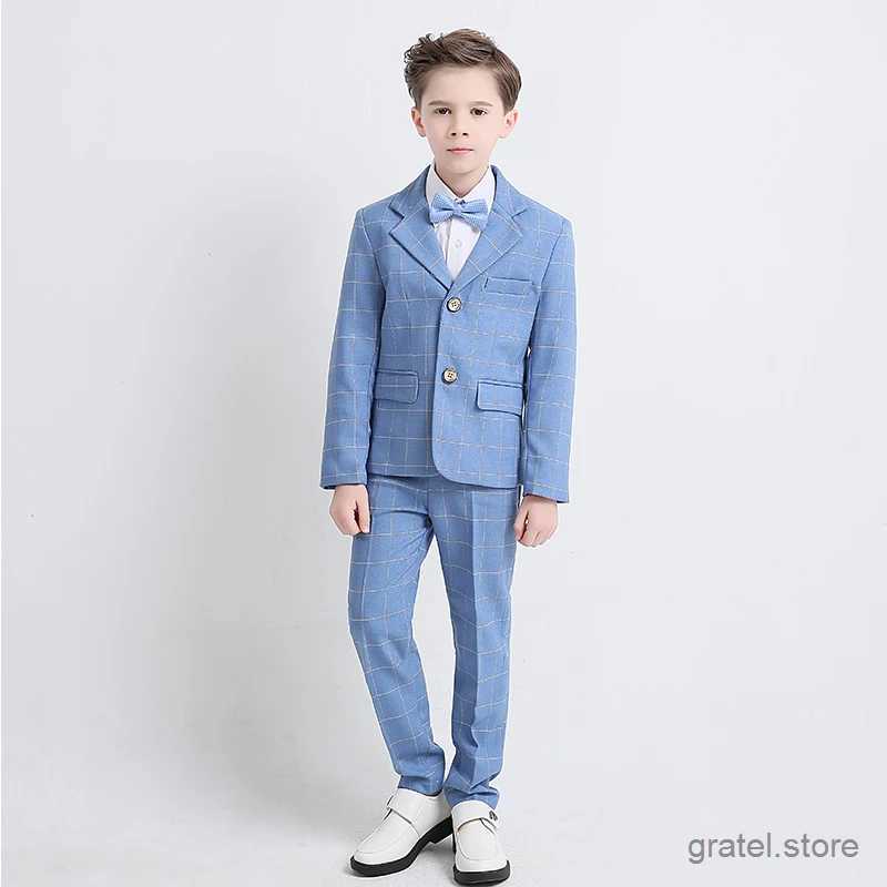 Suits Boys Blue Wedding Suit Kids Formal Blazer Clothing Set Childrens Day Photography Suit Graduation Performance Dress Costume
