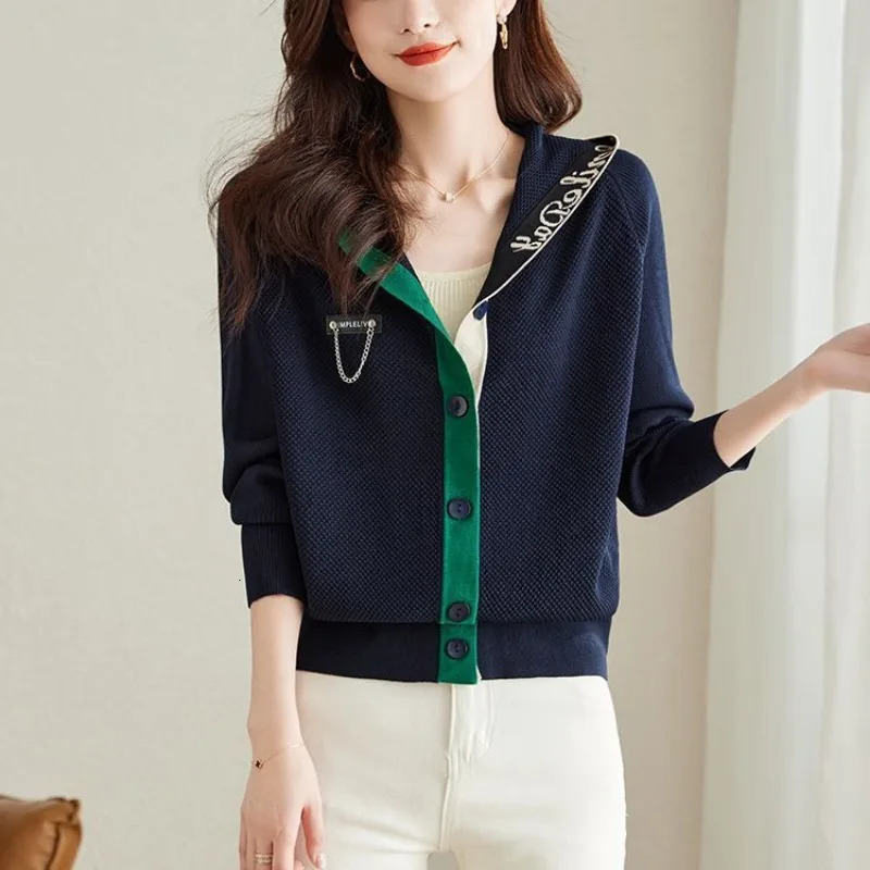 Women Clothes Autumn Winter Casual Hooded Knitting Cardigan Coat Fashion Office Lady Loose Solid Color Long Sleeve Tops 241108