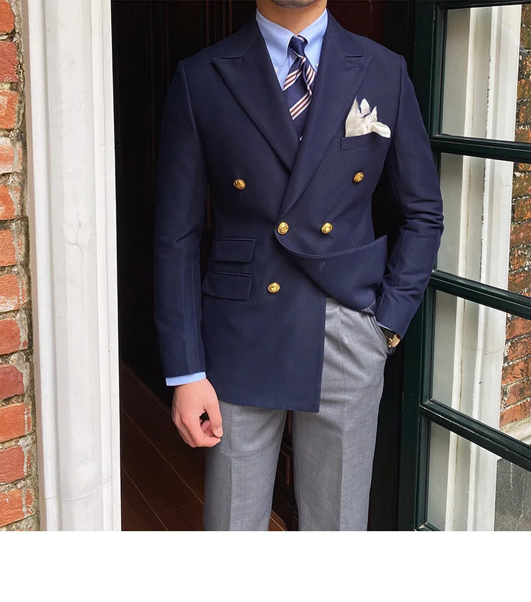 Only Jacket 1 PCS British Daily Men Blazer Slim Suit Homme Solid Masculino Fashion Double Breasted Casual Trendy 241115