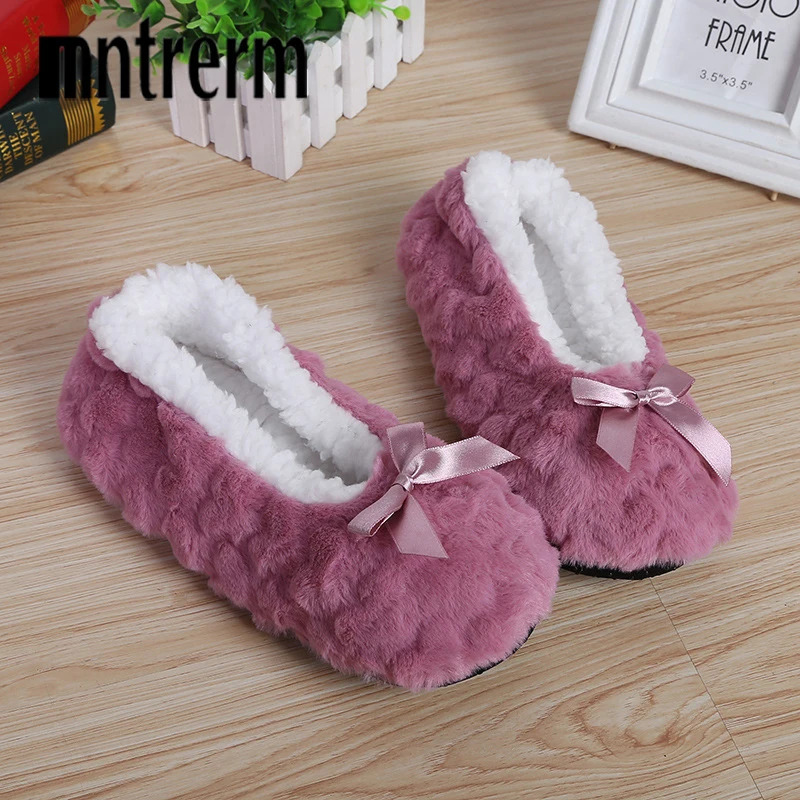 Mntrerm Cute 2023 Indoor Home Slippers Warm Soft Plush Slippers Nonslip Indoor Fur Slippers Solid Color Cute Women Shoes 241115