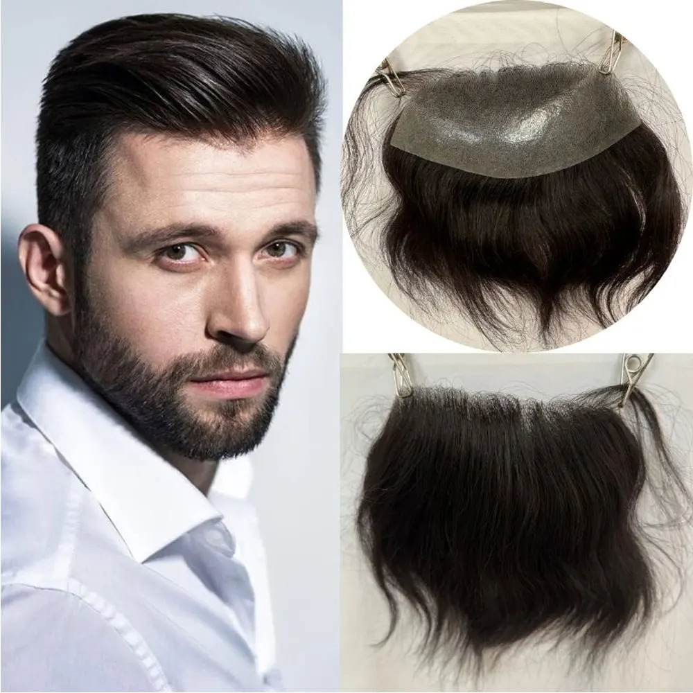 Men D Style Frontal Big 7x16cm Hairline Toupee Human Hair Skin PU Man Hairpieces For Natural Hairline 1B Color Toupee For Men 241115