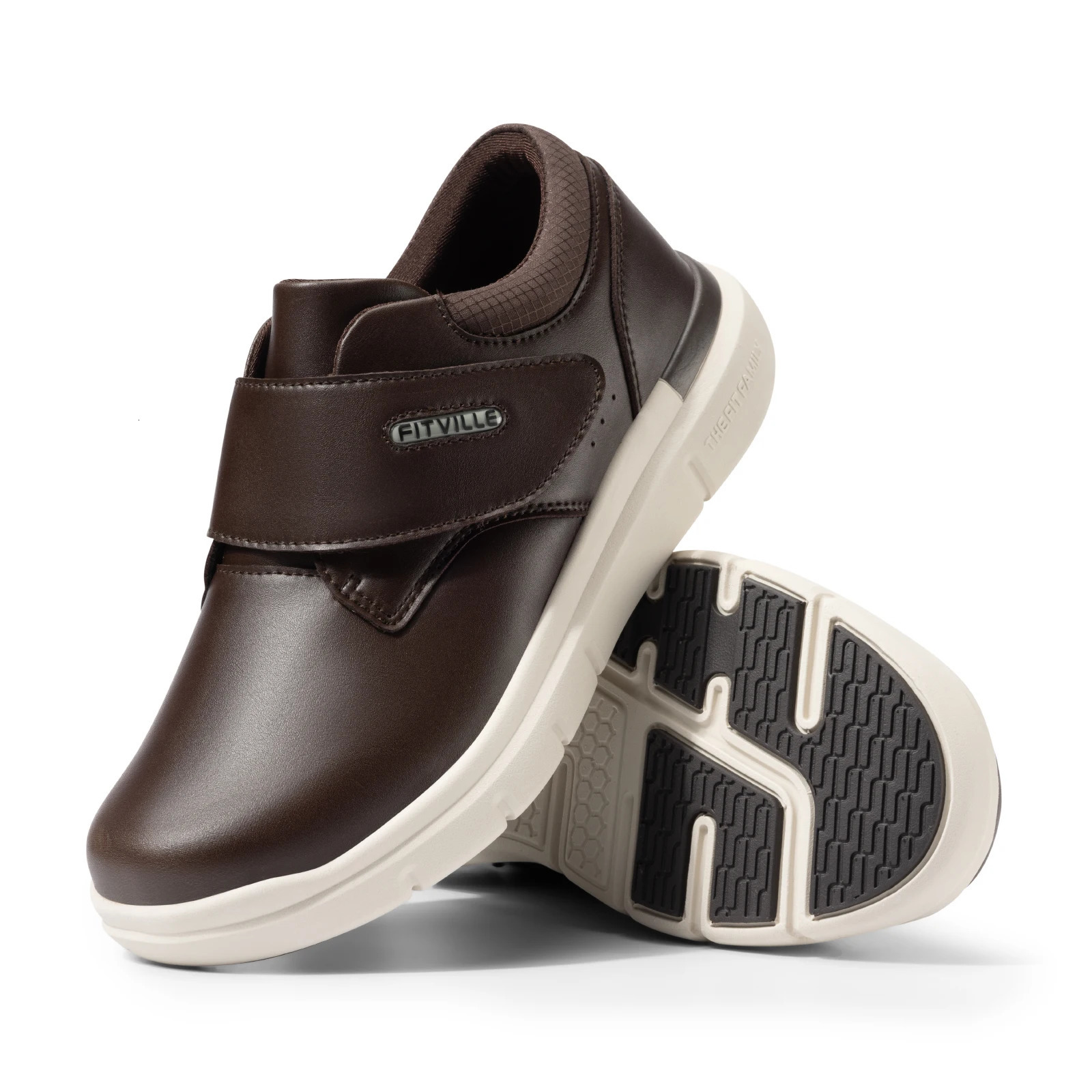 FitVille mens leather shoes diabetes shoes super wide slippery shoes suitable for orthopedic toes Swollen feet antiskid light 241115