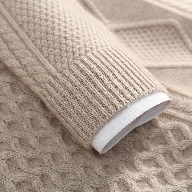 100% Cashmere Mens Three Layer Thick Twisted Heavy duty Round Neck Pulling Flower Long Sleeve Casual Knitted Bottom Warm Sweater 241115