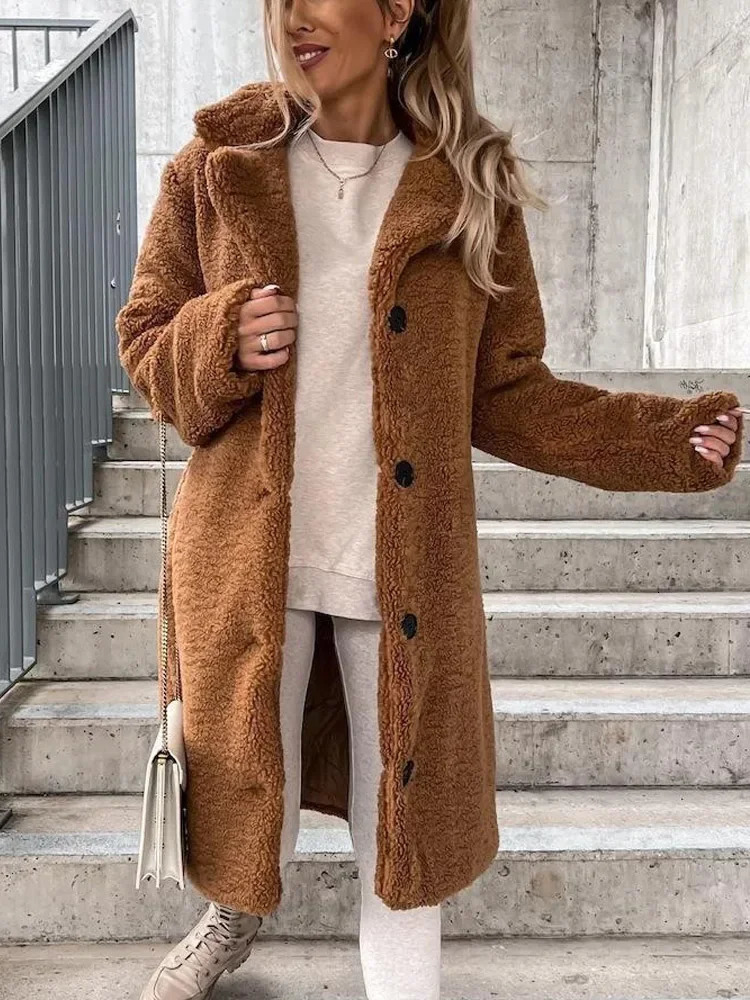Jocoo Jolee Women Faux Fur Long Coat Warm Autumn Winter Teddy Female Casual Oversized Soft Fluffy Fleece Jackets Overcoat 241108