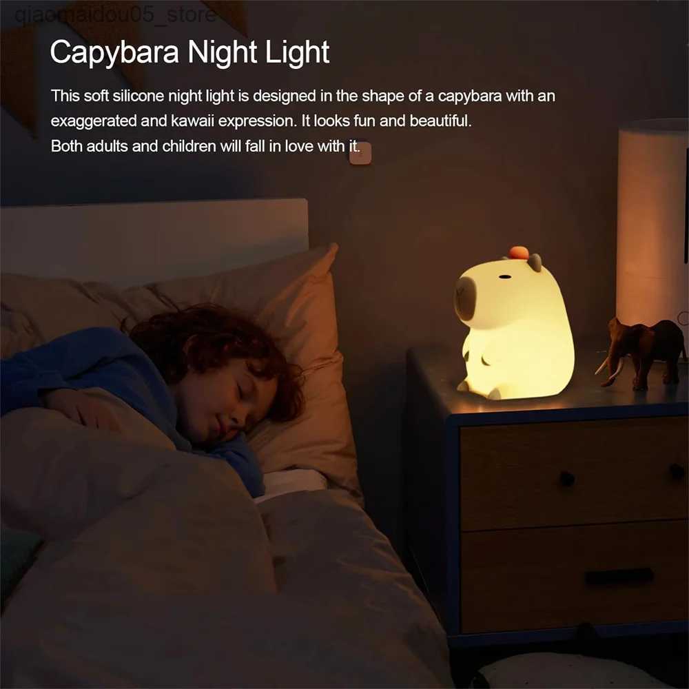 Lamps Shades Silicone Capybara Night Light Portable USB Charging Animal Touch Control Light with Timed Function for Home Bedroom Decoration Q240416