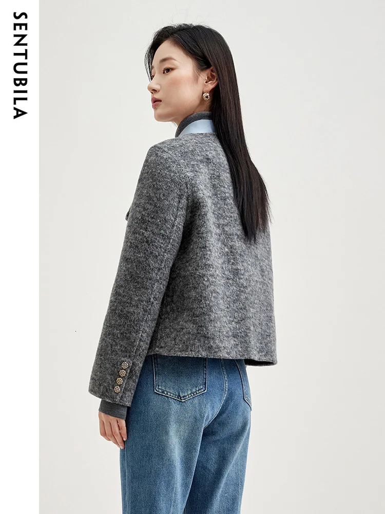 SENTUBILA Cropped Woolen Jacket Women 2024 Elegant Wool Blend Short Winter Coat Long Sleeve Doublefaced Outerwear W34O49414 241108