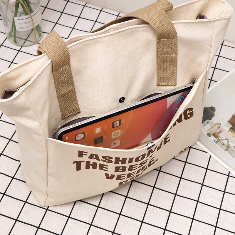 Versatile canvas bag ins high-end female student large-capacity letter shoulder tote bag simple and fashionable canvas bags
