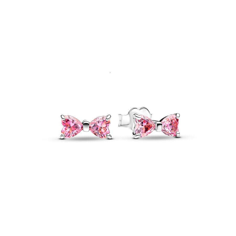 2024 NEW 925 Sterling Silver Sparking Pink Bow North Star Blue Stud Earrings For women Dangle Hoop Drop Earring Christmas Gifts