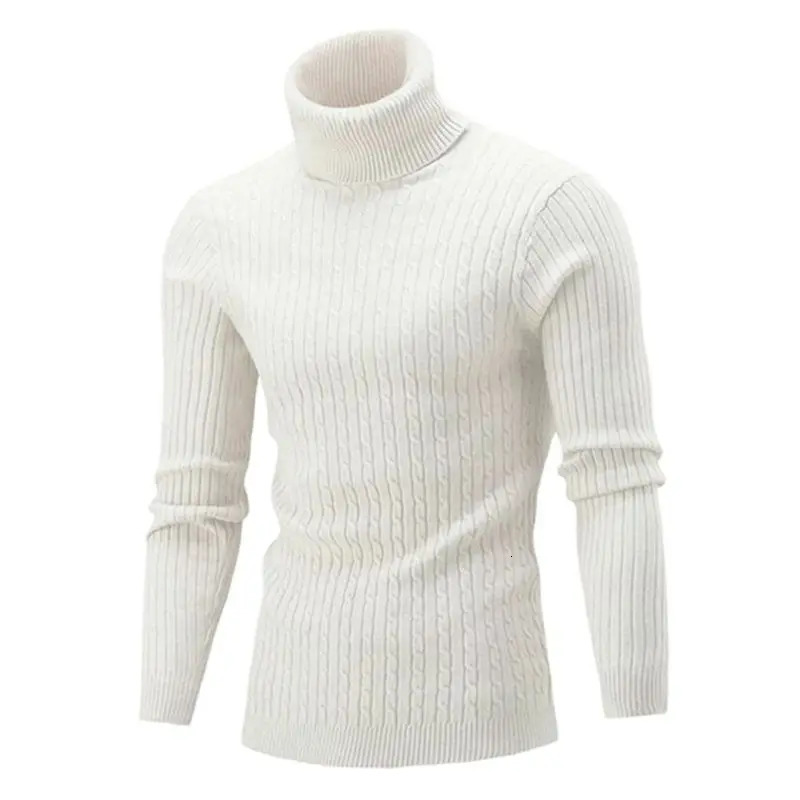 Autumn and winter mens turtle neck sweater mens knitted pull-out ribbed knitted sweater warm mens jumping slim fit casual sweater 241112