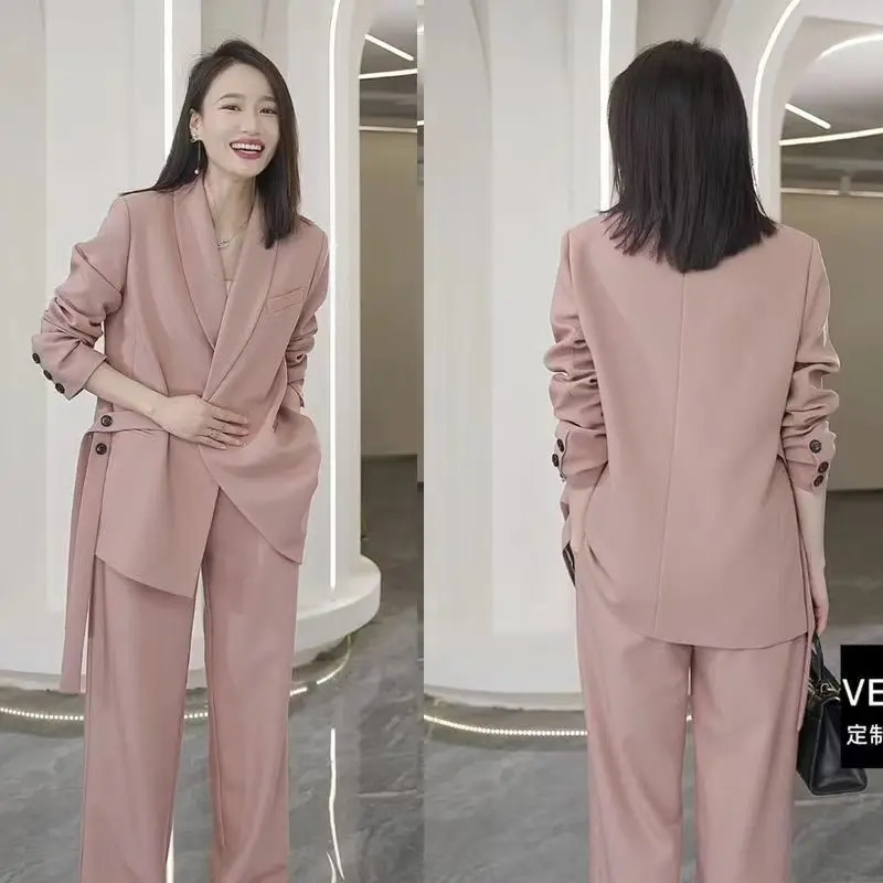 Womens plus size retro casual short lace suit jacket wide leg pants commuting solid color loose twopiece set 241115