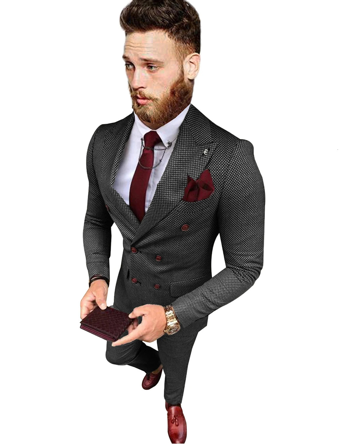 Mens Tweed Suit Plaid Double Breasted Jacket and Pants Groom Business Tuxedos men suits wedding prom 241115