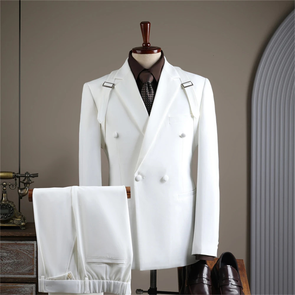 2024 Autumn est Suit Set Blazer Pants Two Pieces Outfit Double Breasted High Quality Tuxedo Formal Dresswear For Men 241115