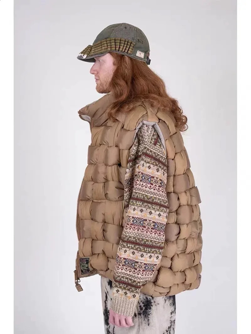 Twocolor Pure Cotton Warm Doublesided Wear High Collar Woven Coat Mens and Womens Loose Vest 241116