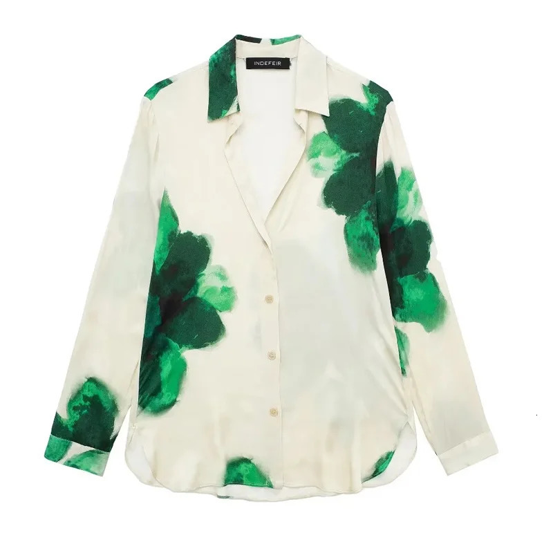 TRAF Print Pants Set Women 2 Piece Flower Green Shirt High Waist Baggy Sets Casual Summer WomenS Top And Bottom 241115