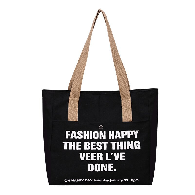 Versatile canvas bag ins high-end female student large-capacity letter shoulder tote bag simple and fashionable canvas bags