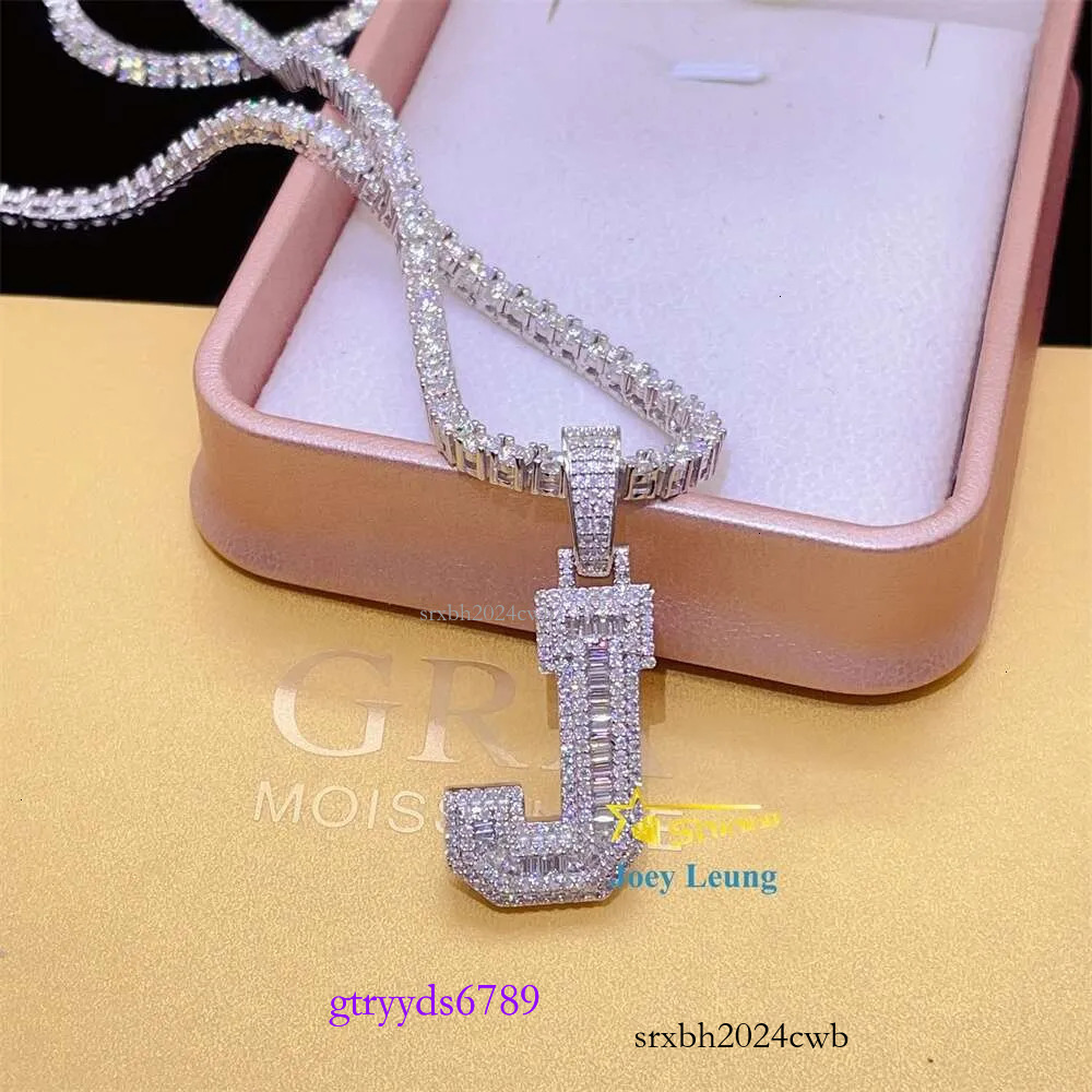 Gra Certificate Sterg Sier Hip Hop Jewelry Mossinate Iced Out Tennis Necklace Initial Letter Custom Moissanite Pendant
