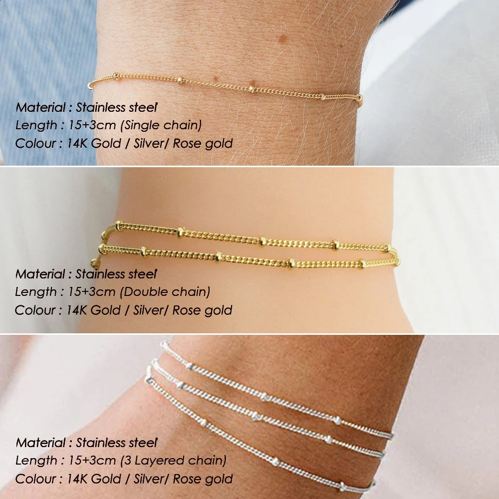 Simple Female Ball Chain Bracelet Jewelry Layered Thin Beads For Women Leg 316L Stainless Steel 241116