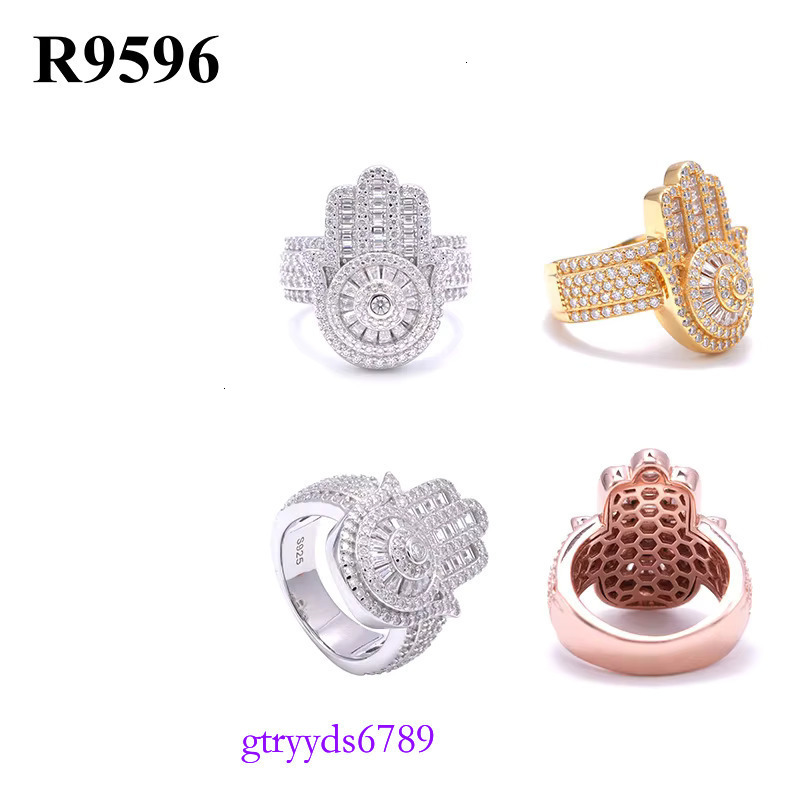 New Arrivals Sterg Sier Iced Out Hamsa Hand Men Hip Hop VVS Moissanite Dia Rings