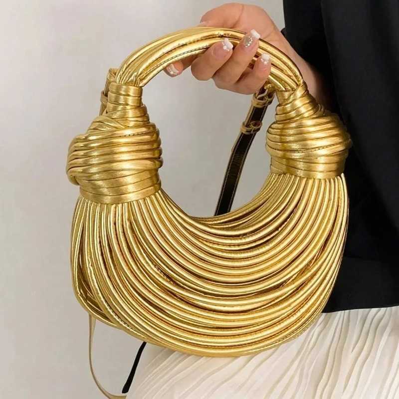 Gold Handbags: Hobo Evening Clutch hot Purse, Handwoven Noodle Bag for Women
