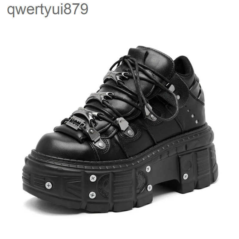 Casual Shoes Punk style womens black Soes rock metal decoration lace up eel eigt Plaorm Gotic mens sports shoes ankle boots 2024 new item H241115