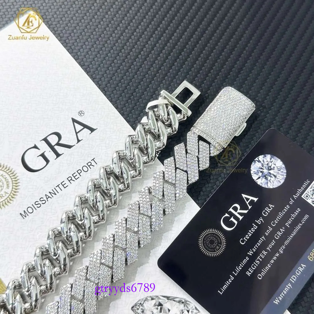 necklace moissanite chain Custom Lock Pass Sier Lab Grown Tester 8mm Three Rows Iced Out Hip Hop Vvs1 Dia Cuban k