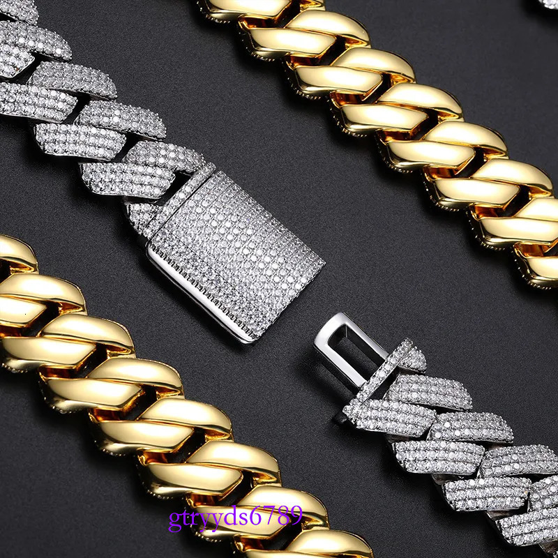 necklace moissanite chain cuban k designer men 25mm wide 3row inlaid pass dia tester iced out Miami Sterg Sier Fine jewelry