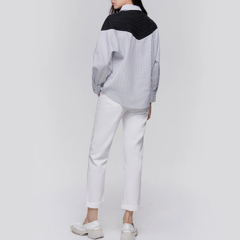 Womens Shirt A high-end and elegant Commuting Office womens shirt with patchwork stripes loose and casual womens fashionable shirt 241115