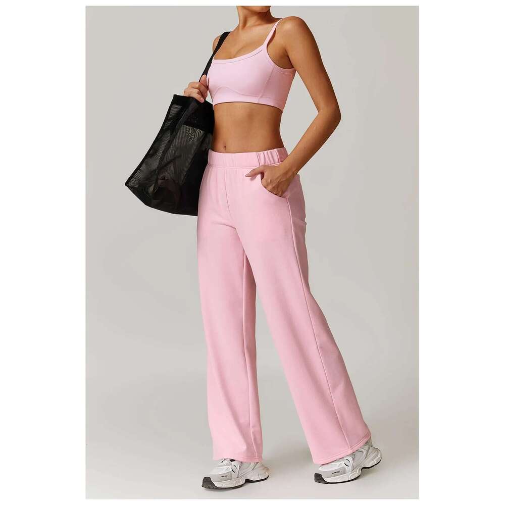 Sport Pocket Sweatpants Yoga Set Fiess Bra Crop Top High Waist Leggings Two Piece Gym Suit Workout Clothes Tracuit