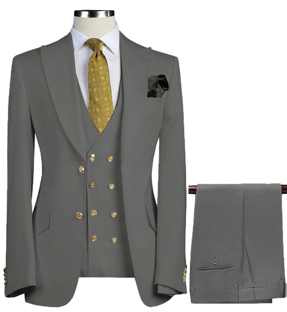3 Pcs Set Suit Pants Vest Double breasted Custom Made Fashion Mens Casual Boutique Business Groom Wedding Jacket Blazers Coat 241206