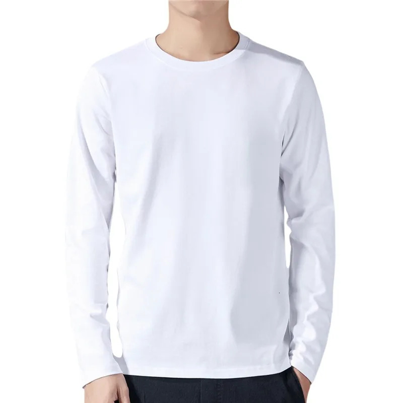 T Shirt For Men Cotton Long Sleeve Tshirts Solid Color Mens Clothing Full Length Spring And Autumn Undershirts 241108