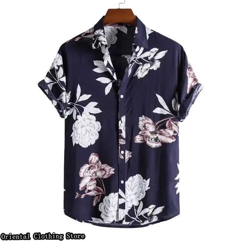 Men's Casual Shirts Hawaiian short-sleeved mens summer shirt 3D printed flower outdoor vacation casual clothing comfortable and breathable 240416