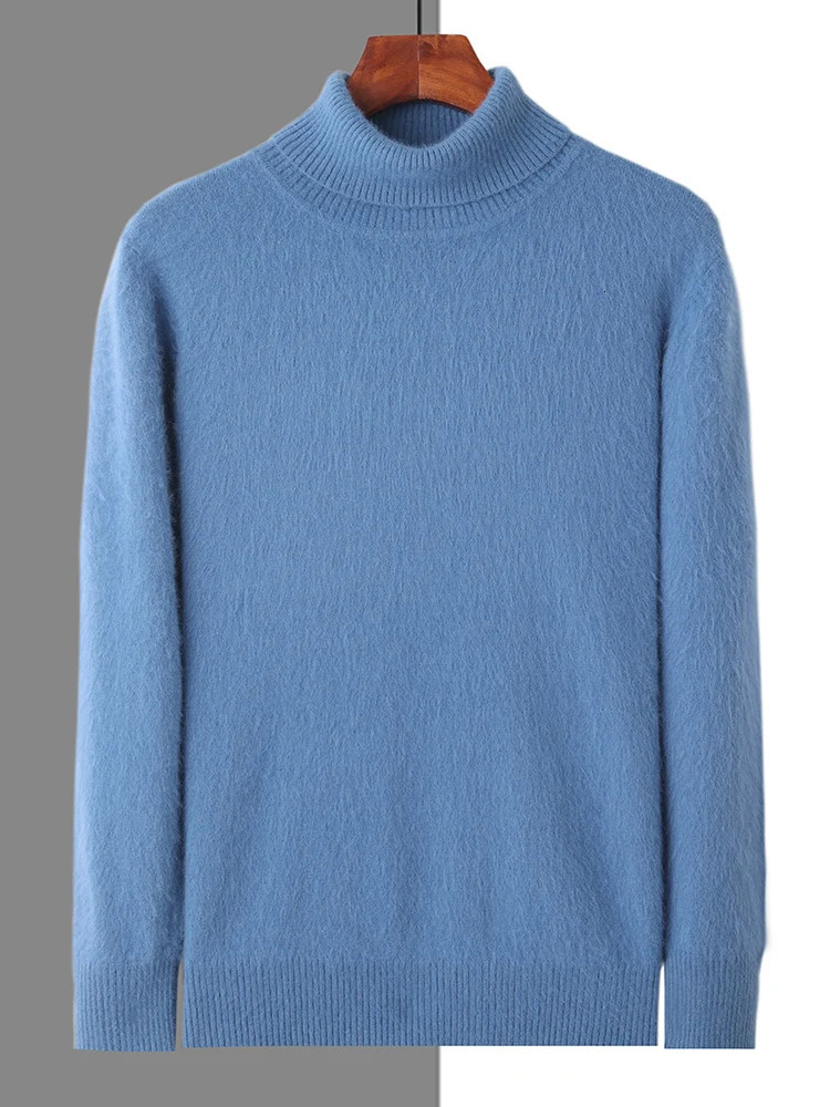 100% mink cashmere mens turtle neck sweater autumn winter thick classic solid loose knit clothing 241115