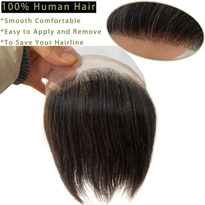 Forehead Hairline Toupee for Men HD Invisible Lace Front Skin PU Back Man Hairpieces Frontal Hair Topper 1B20 Color 4x18 241115