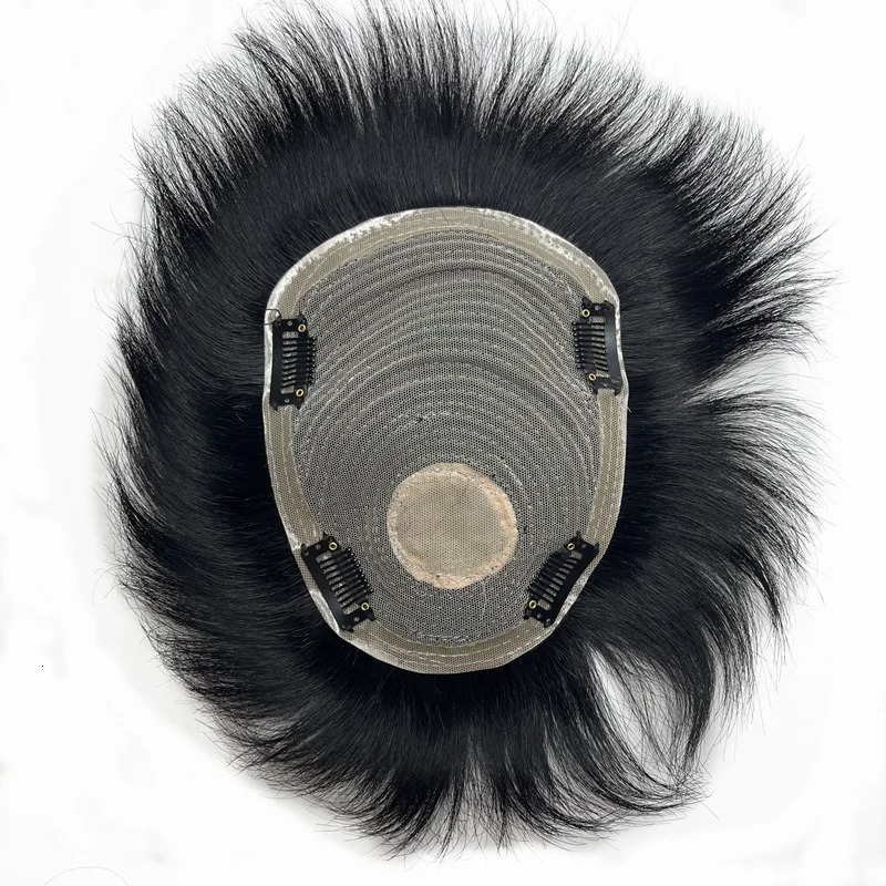 Male Hair Prosthesis Natural Black Human Hair Complement Mens Replacement Wigs Short Hair Toupee with 4 Clips For Men Baldness 241115