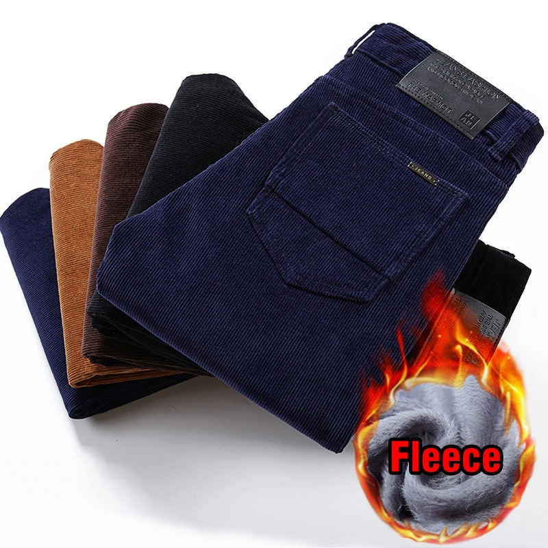 4 colors of winter mens warm casual pants classic style wool thickened Corduroy Business Trouser clothing 241115