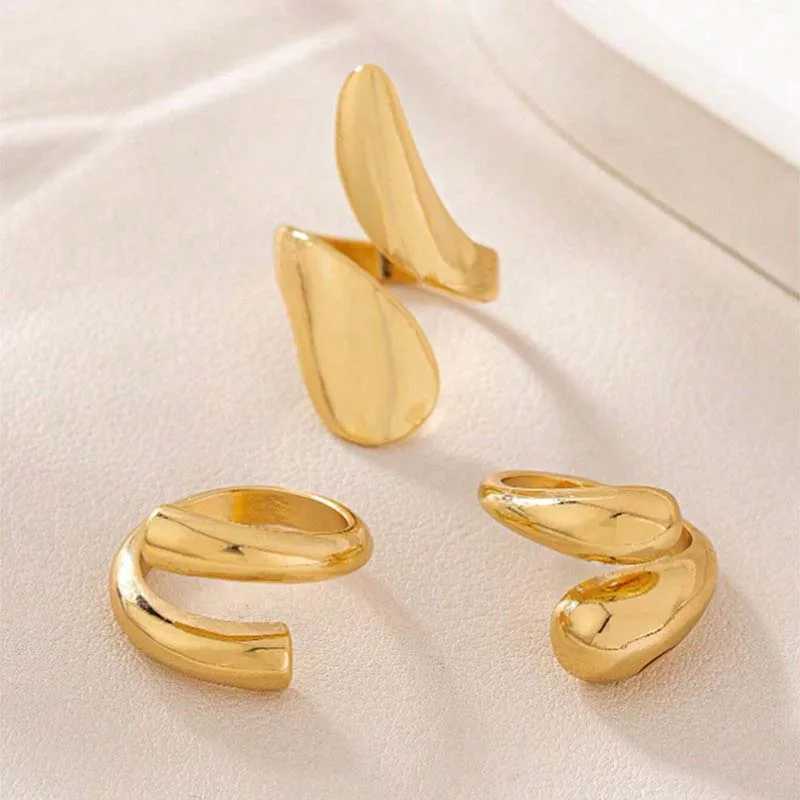3 pieces/set of retro gold water droplet rings for womens fashion creativity metal smooth geometry adjustable open ring jewelry W250111