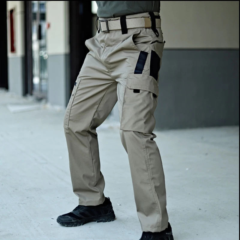 mens tactical pants outdoor work and leisure cargo handcart waterproof multi pocket wearresistant training 241115