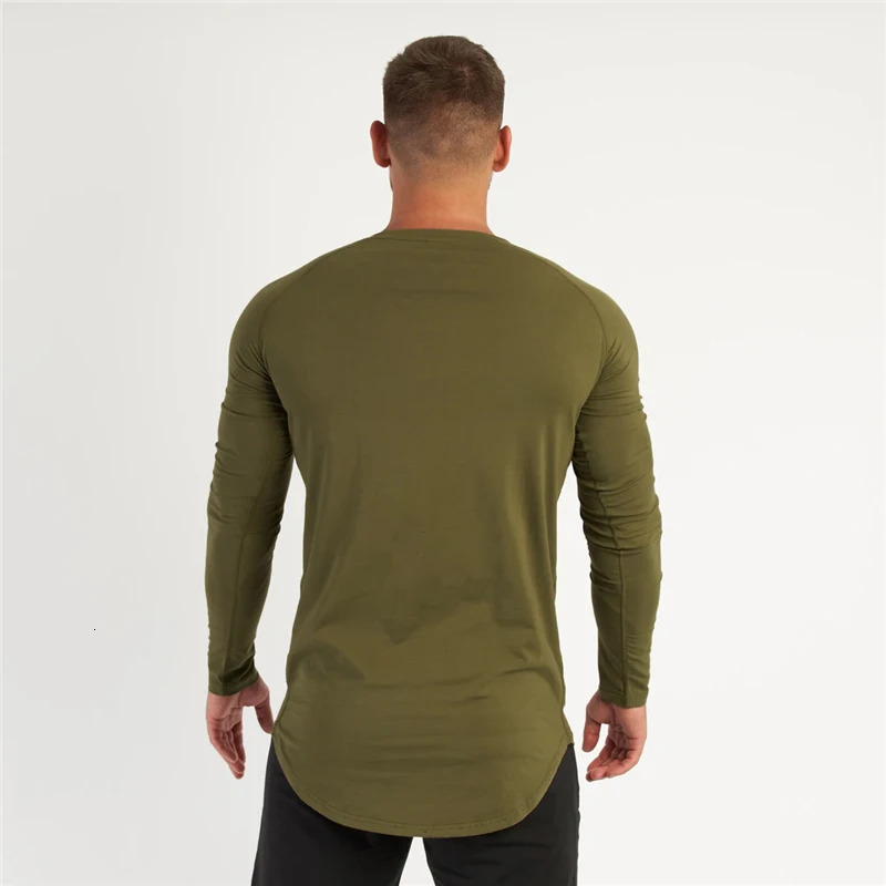 Spring Autumn Slim Fit Cotton Fitness Long Sleeve T Shirt Men Sports TShirt Oneck Running Tee Gym Bodybuilding Tshirt 241115