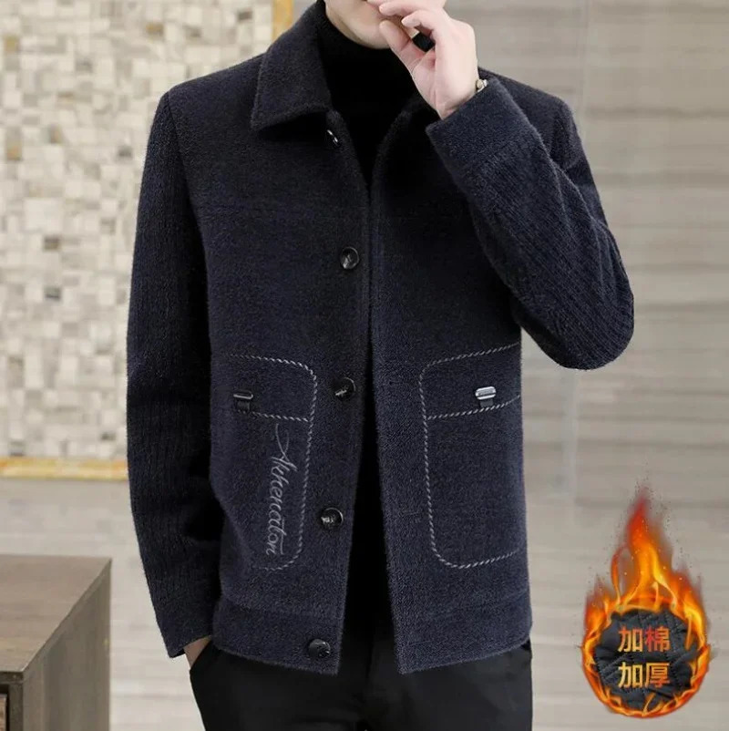 2024 Autumn Winter Mens Wool Blends Thickened Jacket Coat Korean Version Slim Fit Casual Business Short 241115