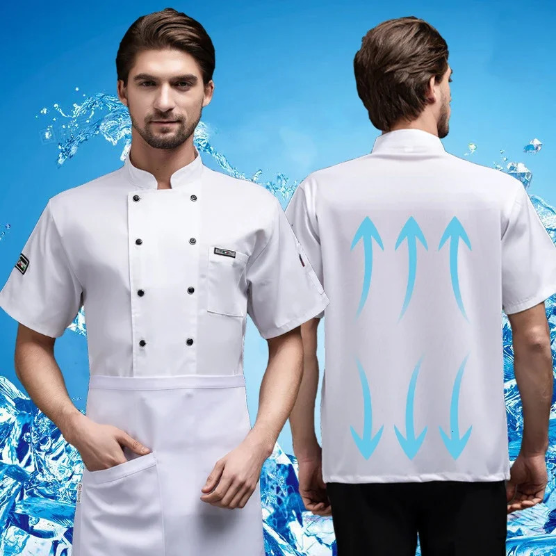 Shortsleeved Chef Work Clothes for Men and Women el Canteen Back Kitchen Breathable Mesh Uniform Longsleeved 240412