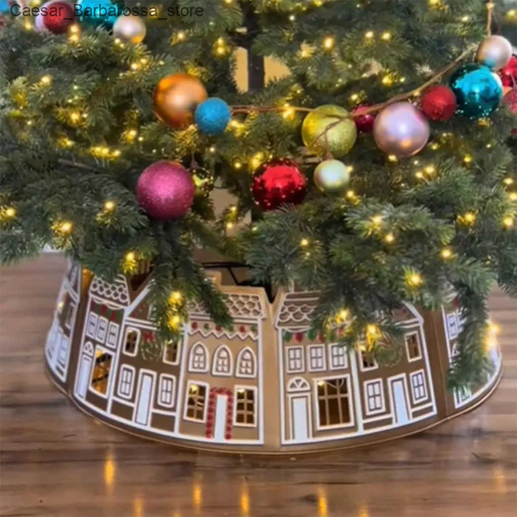 Christmas Decorations Christmas tree collar gingerbread house bark collar with LED light Christmas tree base cover used for holiday home decoration J2