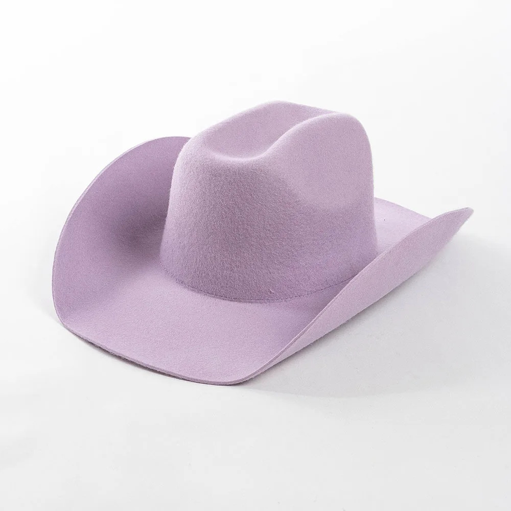 Cowboy hat autumn and winter wool cowboy hat jazz hat European and American fashion casual rolled edge wool felt cowboy hat 241116